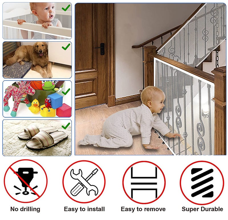 JIFTOK Stairway Net - Baby Safety Rail - Balcony Railing Guard -10ft L x 2.6ft H Banister Proofing Stair for Child, Small pet,Toy- Indoor & Outdoor(White) - Image 3